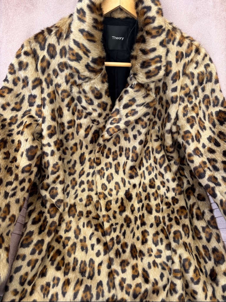 Theory Leopard Print Faux Fur Coat - Tan Black Brown Nwot